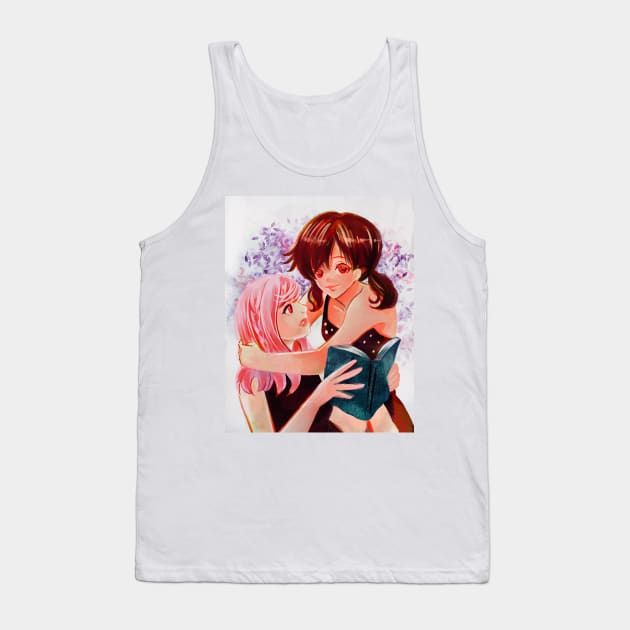 Two girl hugging pastel color yuri lesbian manga style Tank Top by meisanmui